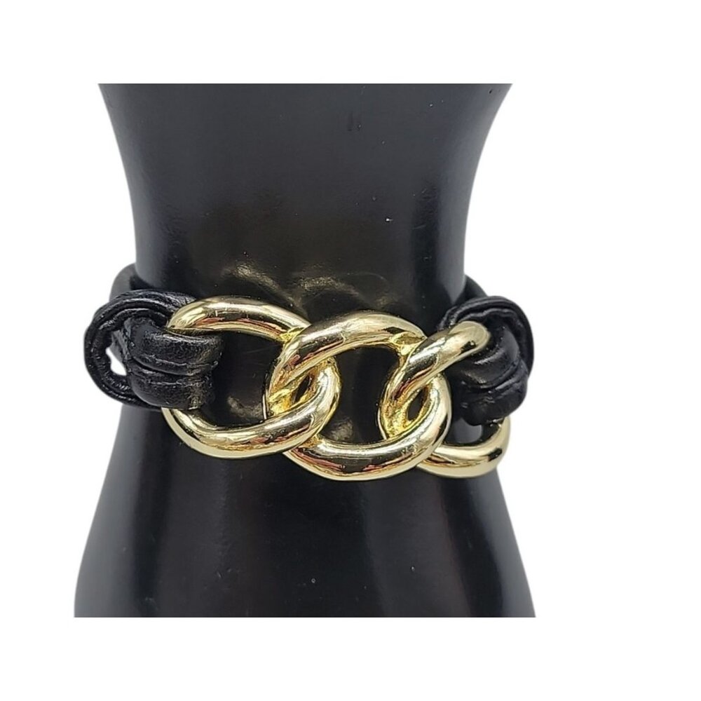 Roberto RFM Nodi Bracelet SZ 6 Gold Tone Links Leather Straps Magnetic Close